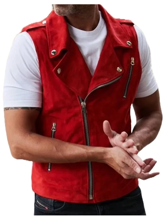 Red Biker Suede Leather Vest