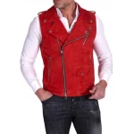 Red Biker Suede Leather Vest