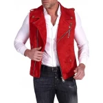 Red Biker Suede Leather Vest