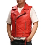 Red Leather Motorcycle Vest