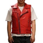 Red Leather Motorcycle Vest