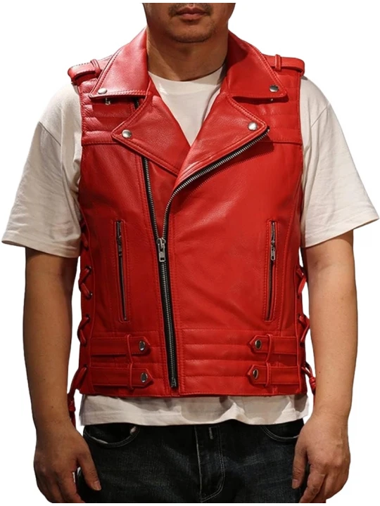 Red Leather Motorcycle Vest