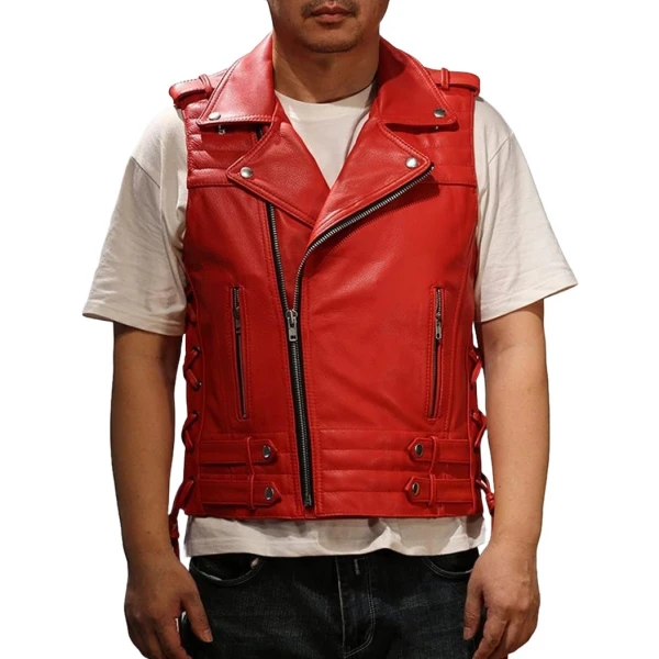 Red Leather Motorcycle Vest