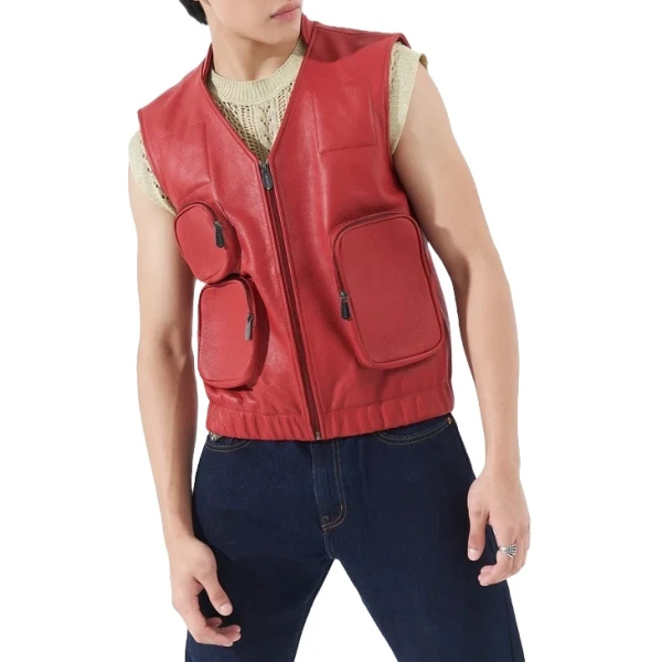 Red Leather Utility Gilet