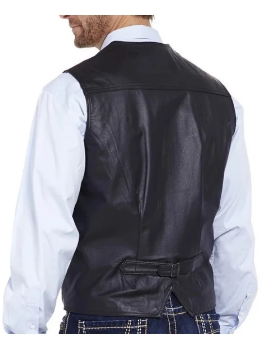 Snap Front Black Leather Vest