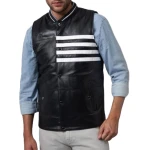 Strips Detailing Black Leather Vest