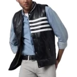 Strips Detailing Black Leather Vest