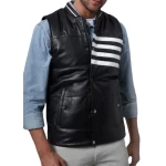 Strips Detailing Black Leather Vest