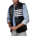 Strips Detailing Black Leather Vest
