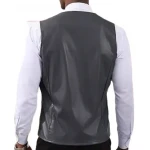 V Neck Grey Leather Vest