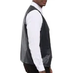 V Neck Grey Leather Vest