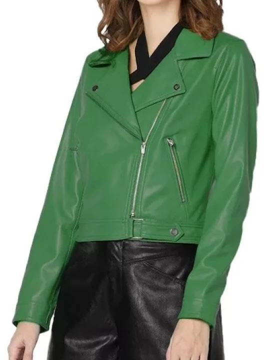 Asymmetrical Zipper Green Biker Jacket