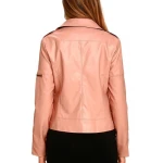 Asymmetrical Zipper Peach Leather Moto Jacket