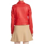 Asymmetrical Zipper Red Leather Moto Jacket