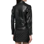 Band Collar Black Leather Racer Jacket