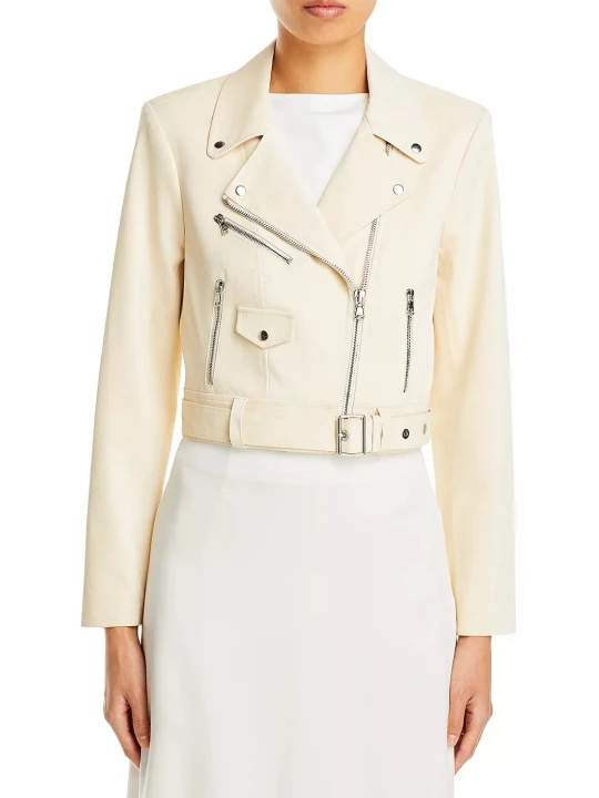Beige Leather Moto Jacket