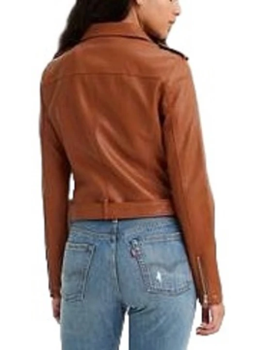 Belted Brown Leather Moto Jacket