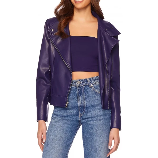 Blue Leather Moto Jacket