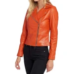 Casual Moto Orange Leather Jacket