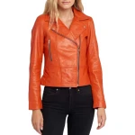 Casual Moto Orange Leather Jacket