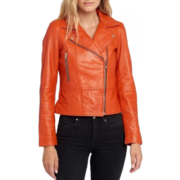 Casual Moto Orange Leather Jacket