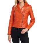 Casual Moto Orange Leather Jacket