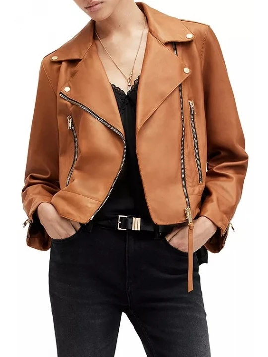 Cognac Leather Biker Jacket