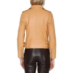 Double Hip Strap Beige Leather Biker Jacket