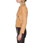 Double Hip Strap Beige Leather Biker Jacket