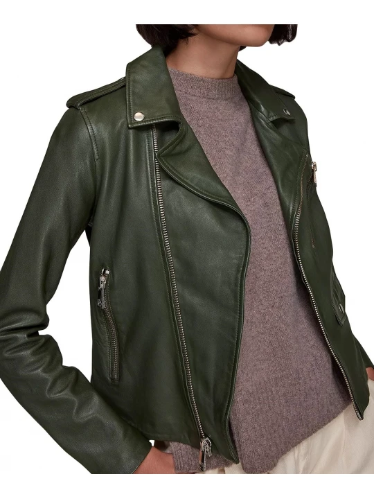 Green Leather Moto Jacket
