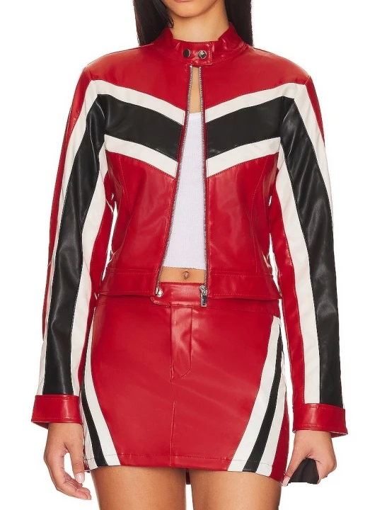 Leather Moto Jacket In Multicolor