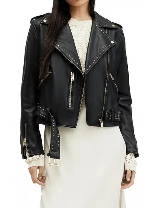 Mini Stud Black Leather Biker Jacket