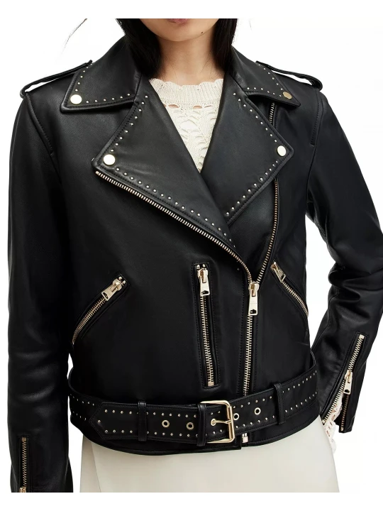 Mini Stud Black Leather Biker Jacket