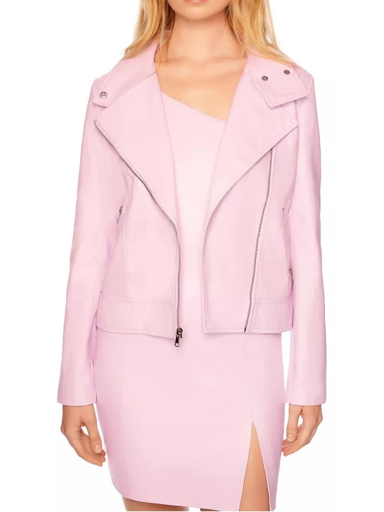 Pink Leather Moto Jacket