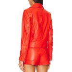 Red Leather Biker Jackets Lapel Collar