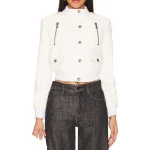 Ribbed White Leather Moto Jacket