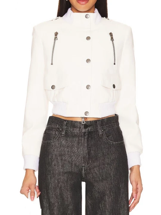 Ribbed White Leather Moto Jacket