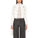 Ribbed White Leather Moto Jacket