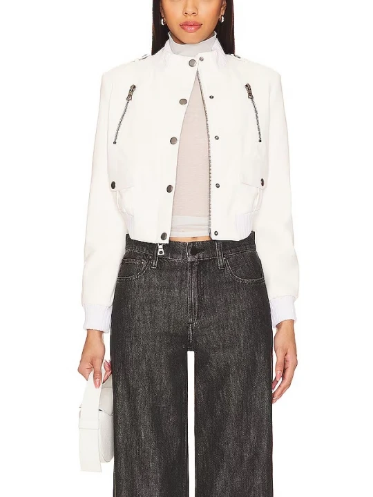 Ribbed White Leather Moto Jacket