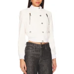 Ribbed White Leather Moto Jacket