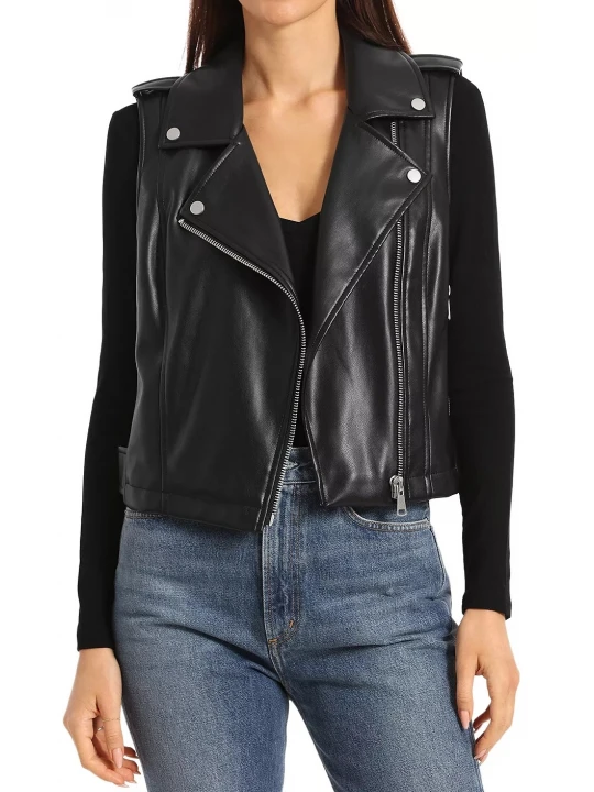 Sleeveless Black Leather Racer Jacket