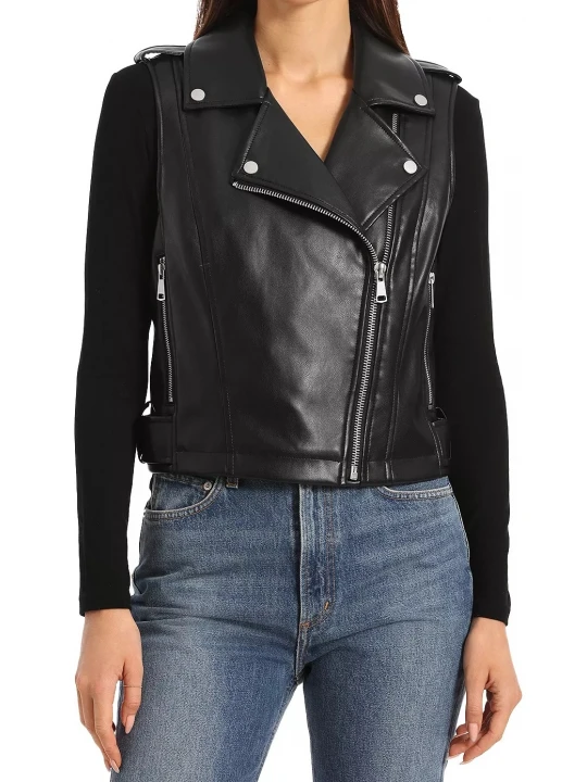 Sleeveless Black Leather Racer Jacket