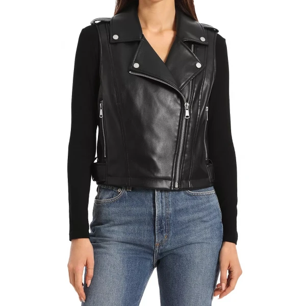 Sleeveless Black Leather Racer Jacket