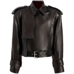 Storm Flap Details Black Leather Biker Jacket