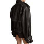 Storm Flap Details Black Leather Biker Jacket