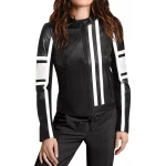Strips Detailing  Black Leather Racer Jacket
