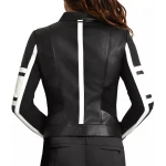 Strips Detailing  Black Leather Racer Jacket
