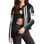Strips Detailing  Black Leather Racer Jacket