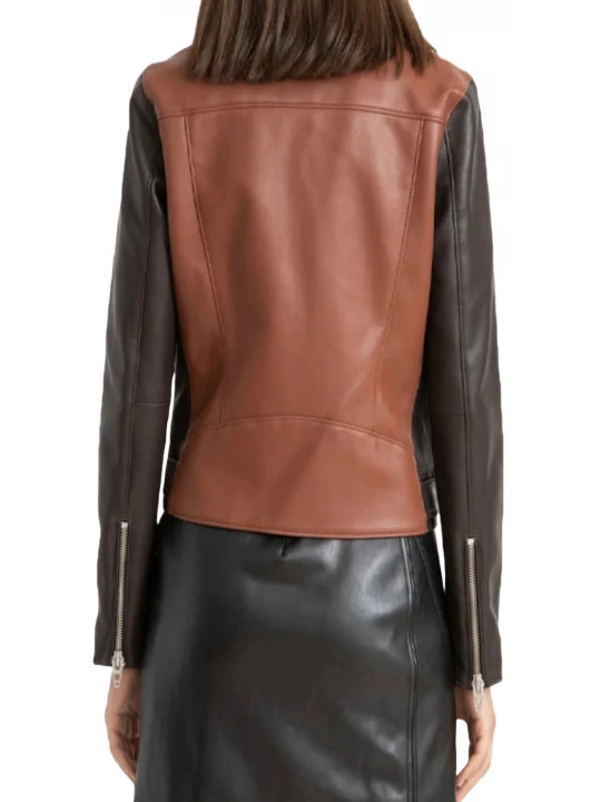 Two Tone Leather Biker Jacket