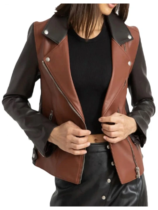 Two Tone Leather Biker Jacket